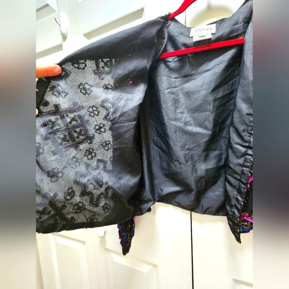 Vtg 80s-90s Stenay Women's Silk Jacket Embellished Intricate sequins Beadwork, S - Picture 6 of 9